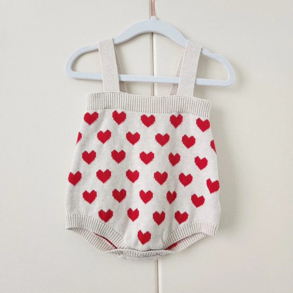 Baby Girl Knit Heart Romper size 3-6M Valentine's Day Sunsuit‎